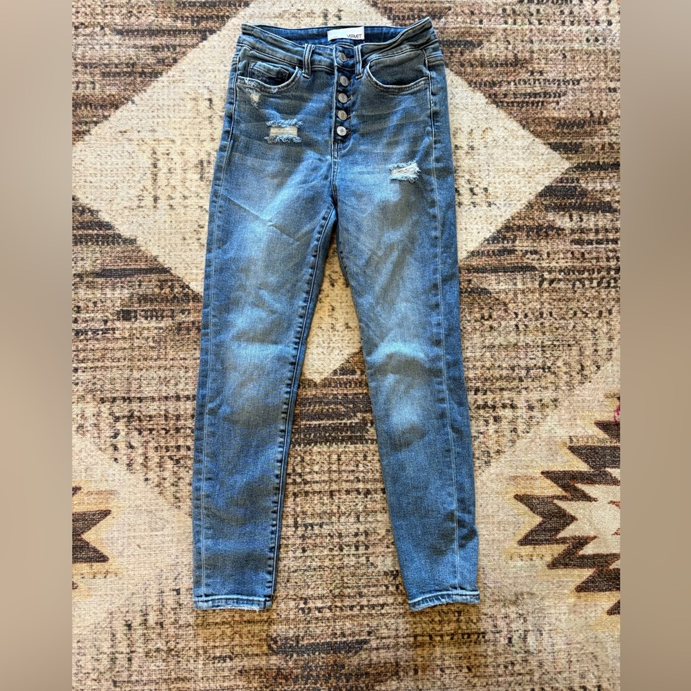 Vervet Blue Distressed Women High Waisted Skinny Jeans size 27